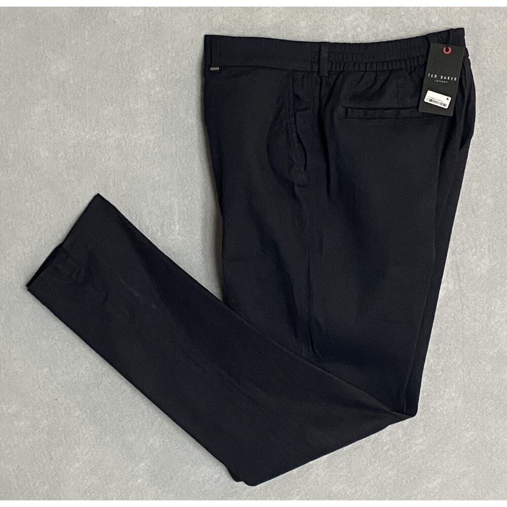 Ted Baker Men's 32x30 Dress Pants Kimmel Slim Fit Linen Blend Solid Navy NEW